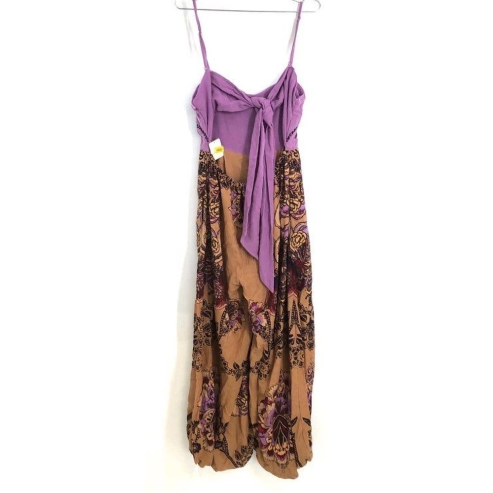 Free People Purple Tan Embroidered Wide Leg Jumpsuit Boho Festival Sz S NWT - Picture 3 of 9